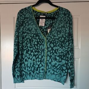 Beautiful Betty Barclay Teal Animal Print Cardigan Size Lg